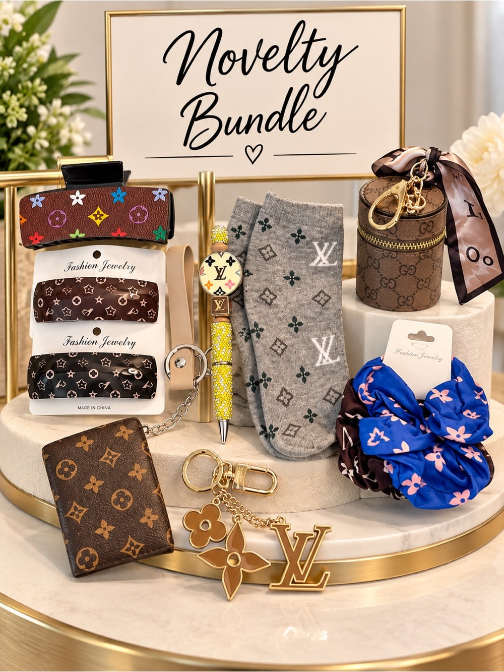 9 Luxury-Inspired Brown & Gray Accessories Bundle